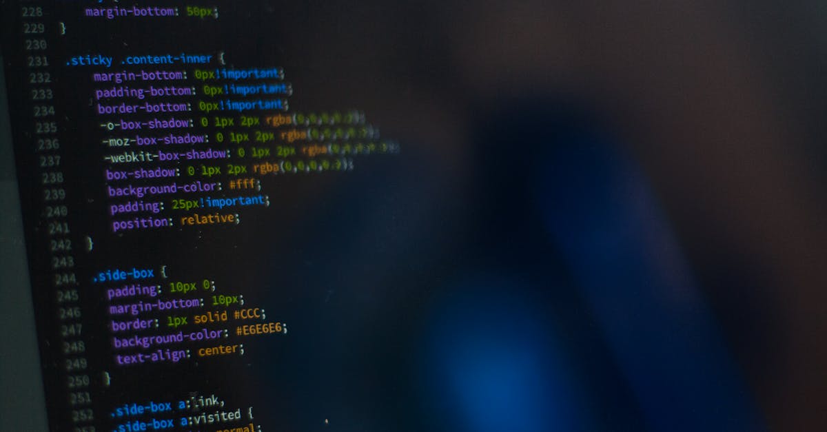 Close-up of CSS code displayed on a computer monitor, showcasing web development.